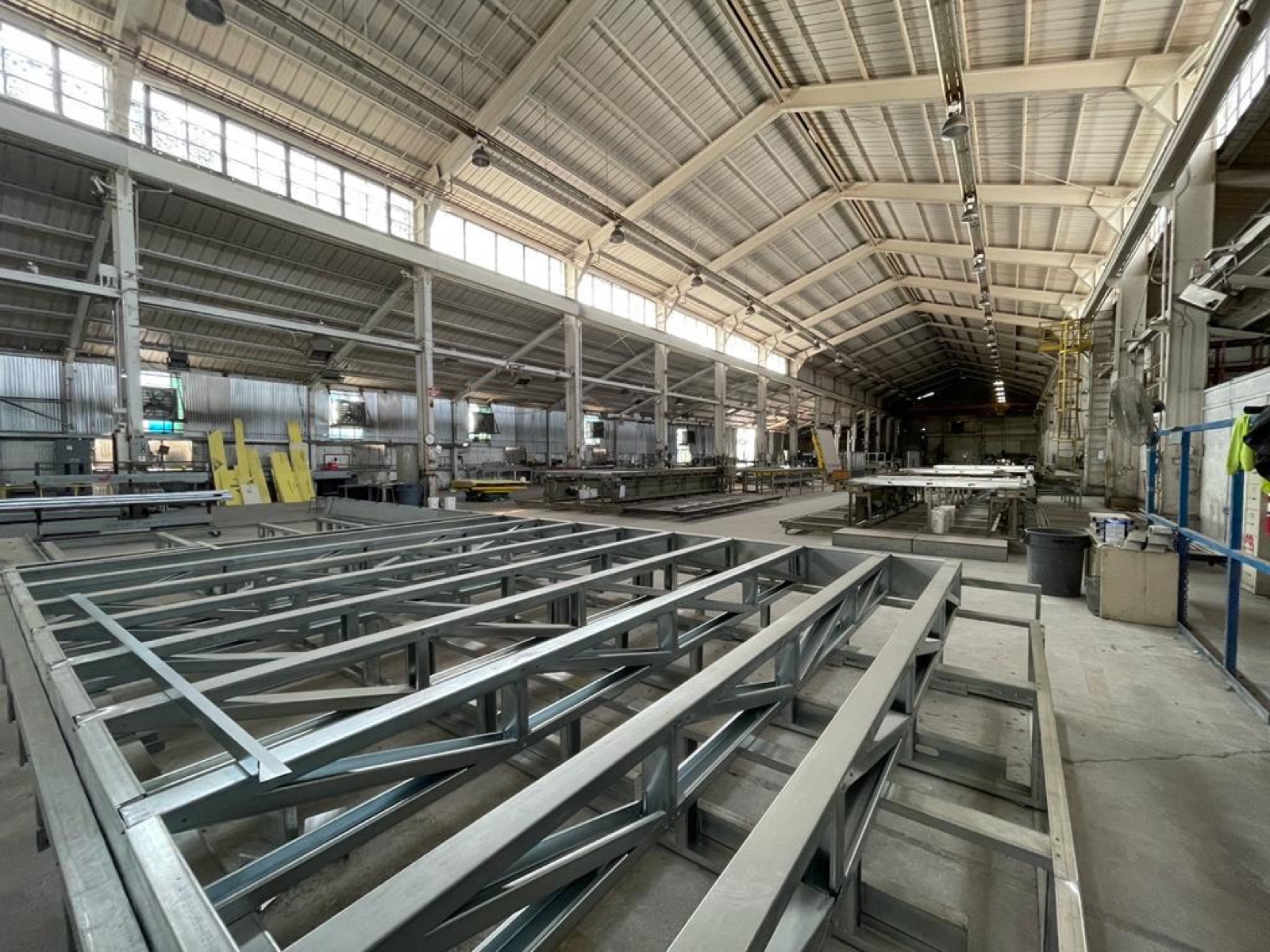 Light gauge steel profiles, studs, and panelized assemblies at the Cal Steel facility.