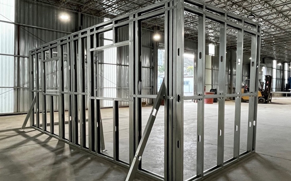 Light gauge steel panelized structure in Cal Steel's factory