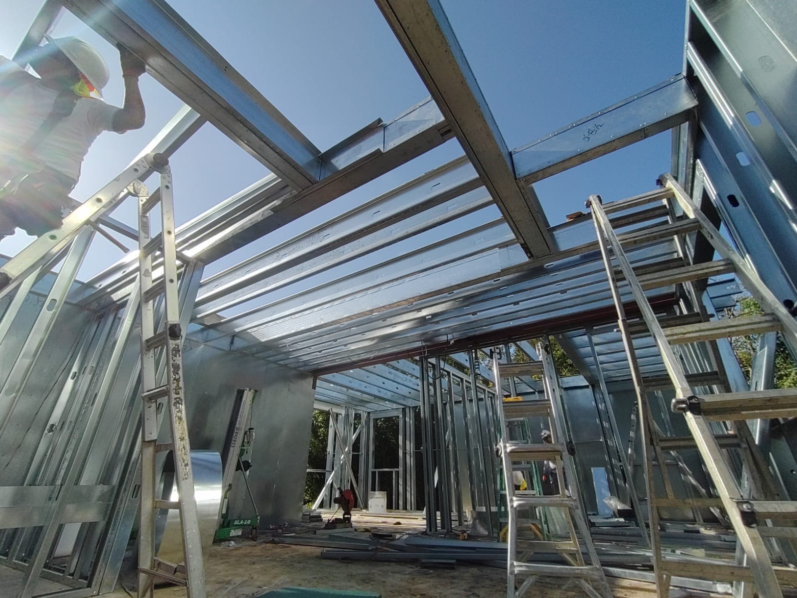 Inside the light gauge steel structure of the upper floors at 823 North June Street